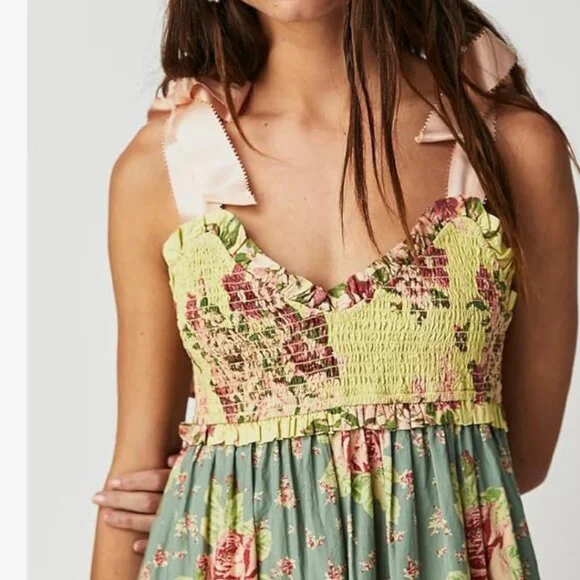 Free People Floral Maxi Dress in Green and Yellow - Picture 4 of 6